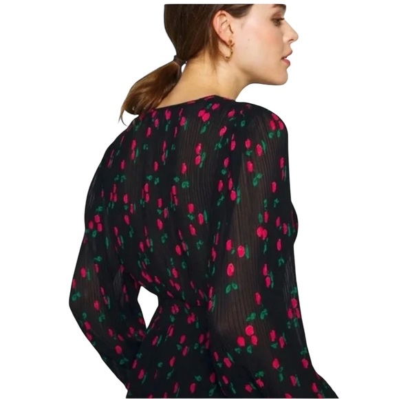 The‎ Kooples Paris Cherry Naive Wrap Top women's Size Black Red - Picture 4 of 8